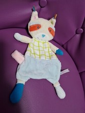 doudou plat raton laveur Renard bleu vert orange BEBE CONFORT Attache Tétine