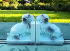Serre-livres Chiots faience Turquoises ancienne