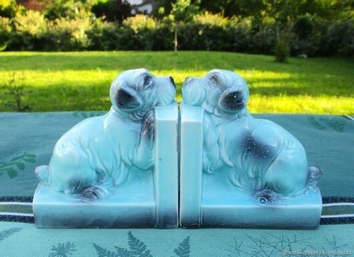 Serre livres chiots faience - serre-livres,