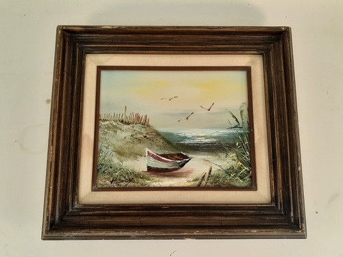 Vintage oil canvass - canvass,, boat