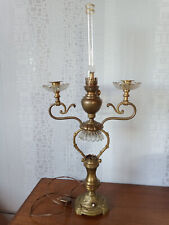 LAMPE XIXe-XXe à pétrole + bougeoirs + électrique Bronze laiton coupelle verres
