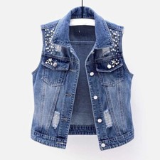 Gilet En Jean À Perles Pour