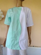 BLOUSE TUNIQUE D INFIRMIERE BLANC & VERT MEDICAL  COIFFEUR ESTHETIQUE TM NEUVE