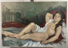 Huile sur carton fort attribuée à Pierre CORNU (1895-1996) Jeune femme endormie