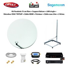 Kit Parabole 75 cm fibre + Support Balcon + LNB single + Décodeur DS81 TNTSAT