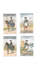 4 anciens chromos  pub H 9 cms  à la Cantinière Française femmes soldats chevaux