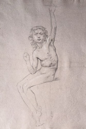Dessin ancien crayon noir - ancien,