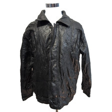Vintage Biker Jacket Leather L Black Italian Stone Design Veste Cuir Moto |50c