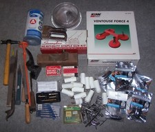 GROS LOT OUTILS BRICOLAGE ACCESSOIRES DIVERS LIME AGRAFEUSE PLAFONNIER TOURNEVIS