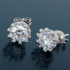 BOUCLES D'OREILLE SERTIE DE DIAMANT CZ UNISEXE GOLDFILLED PLAQUE OR BLANC BOU149