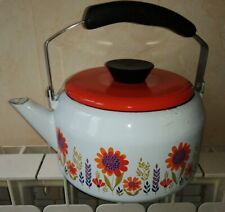 F3- Bouilloire ASTA émaillée Vintage décor fleurs oranges années 60