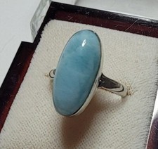 BIJOU VINTAGE BAGUE ( T57 ) LARIMAR BLEU - ARGENT MASSIF #BS# K9
