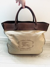 Grand Sac Cabas de Voyage Beige Coton Cuir Burberry | Leather Cotton Travel Bag