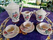 Service à Café Thé x3 Digoin Sarreguemines Modèle 9177 Rose Poudré Décor Floral