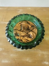 Ancien Cendrier En Verre Et Décor Cuivre