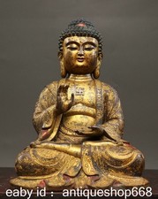 8,8 "Old China Bronze gilt Buddhism Shakyamuni Amitabha Buddha Statue