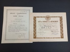 Lot de 2 diplômes GM, dont médaille acte courage dévouement Vichy 1941