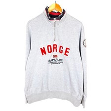 Pull femme NAPAPIJRI taille XL pull quart zippé gris imprimé graphique