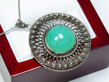 935 Argent - Pendentif Antique - Chrysoprase - Cannetille-Filigrane