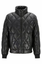 Veste matelassée en cuir véritable pour hommes matelassée noire bombardier...