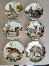 Six Assiettes Faience Gien Modèle Chambord Chasse Gibiers