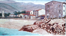Tableau Huile sur Panneau ORIGINALE Signé MANERA " Vue de SAGONE " CORSE du SUD
