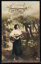 AY074 "LA CIGALE et la FOURMI" GYPSY Style LADY WOMAN GUITAR Tinted PHOTO pc