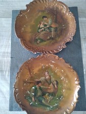 Paire De Plats Décoratifs Peints à La Main Porcelaine Limoges Anciens