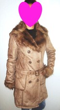 Manteau style peau/daim ? MIM ? Marron / BeigeCol Fausse Fourrure T. 40 Neuf
