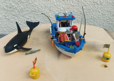 Playmobil lot 5131 bateau de peche Ariane complet 3 perso + orque