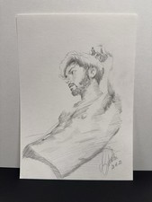 Dessin Original Signé Nu Masculin Érotique