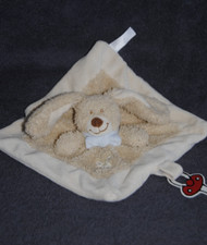 ?Doudou Plat Lapin NICOTOY SIMBA TOYS Beige Echarpe Bleu Attache Tétine TTBE