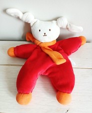 Corolle lapin doudou Patachou rouge orange écru écharpe orange