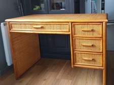 BUREAU VINTAGE ROTIN ET OSIER ANNEES 1970-BUREAU DE MILIEU