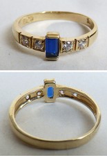 Bague en OR massif 14 k + pierre bleue Bijou ancien gold ring 