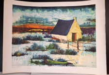 Grande lithographie épreuve d'artiste Christian Pellicer: Le  Chalet de pêche