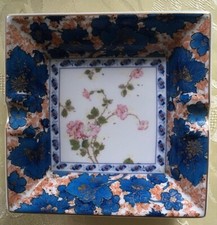 Cendrier vide poche porcelaine Limoges Haviland E.Dammouse signés AB 13,5x13,5cm