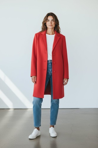 Manteau long rouge femme - manteau, –