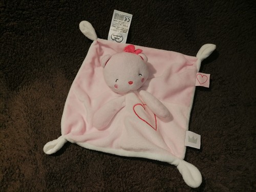 Doudou plat ours rose - rose, brodé