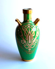 Flacon parfum Limoges porcelaine verte art nouveau vase antique perfume bottle F