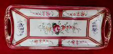 PLAT à CAKE, Gâteaux, Bûche, en Porcelaine  à Décor Floral Peint Main 36x15.5 cm