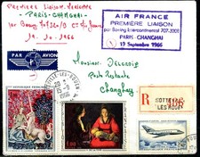 Enveloppe 1ère liaison aérienne Paris / Changhai Air France Boeing 707  19/09/66