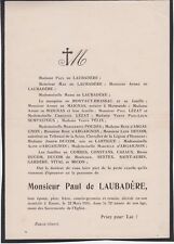 1931 Faire-part décès Paul de LAUBADÈRE - Eauze (Gers).