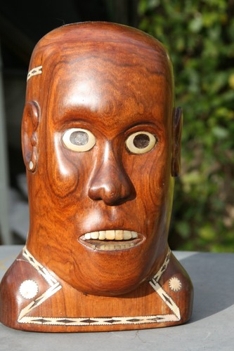 Sculpture bois statue tête - sculpture,