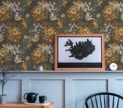 Papier peint fleurs - peint, &