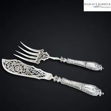 Couvert à poisson en argent fourré & métal argenté, Art Nouveau,Ravinet d'Enfert