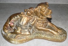 ANCIENNE TIRELIRE A CASSER EN PLATRE ENFANT CHIEN D'APRES EMILE ROUFF