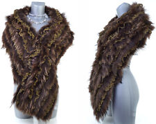 Chic boléro chale satin fourrure véritable raton laveur marron taille unique
