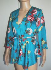 Haut blouse tunique style kimono bleu turquoise  imprimé floral marque Zara S/36