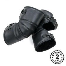 2 Genouillères Moto Cuir PU Noires Protection Genoux Scooter Hiver Thermiques